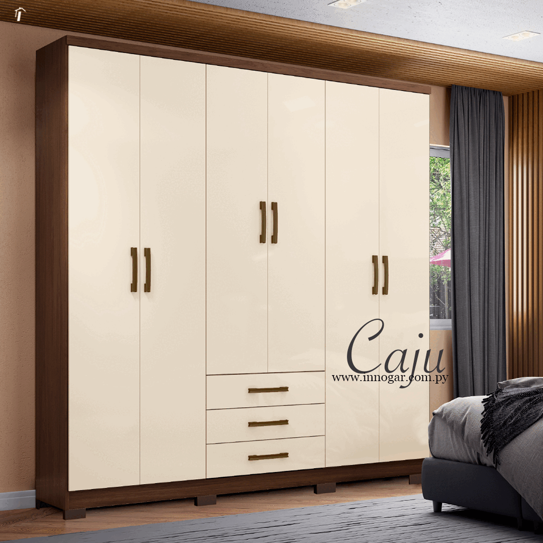 Ropero Caju 6 puertas - Castaño / Off White