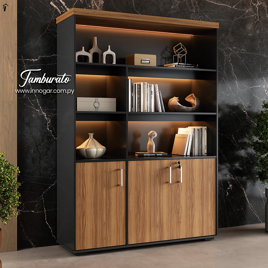 Estante Tamburato con LED Preto 