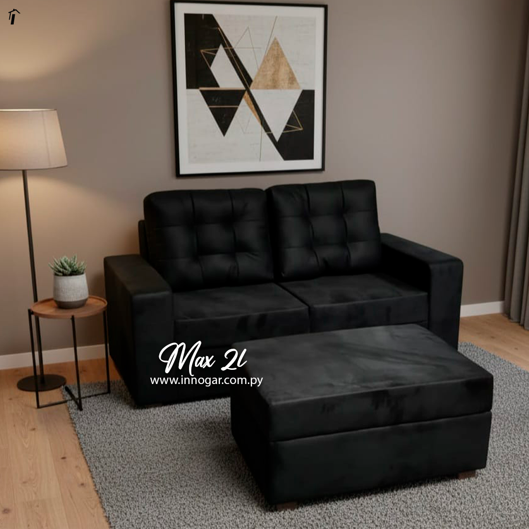 Sofa Max 2L + Puff Negro