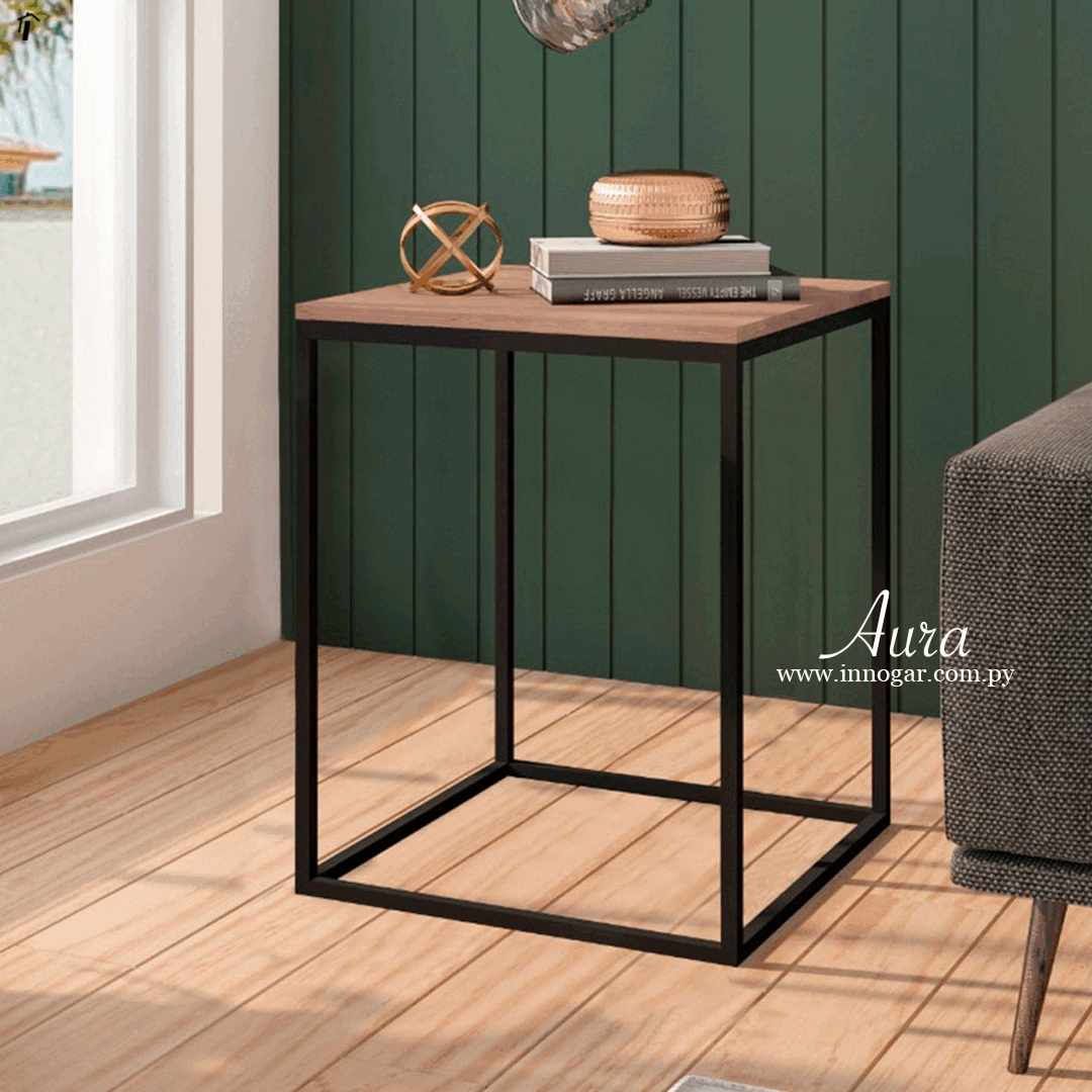 Mesa Lateral  Aura - Negro/ Maderado