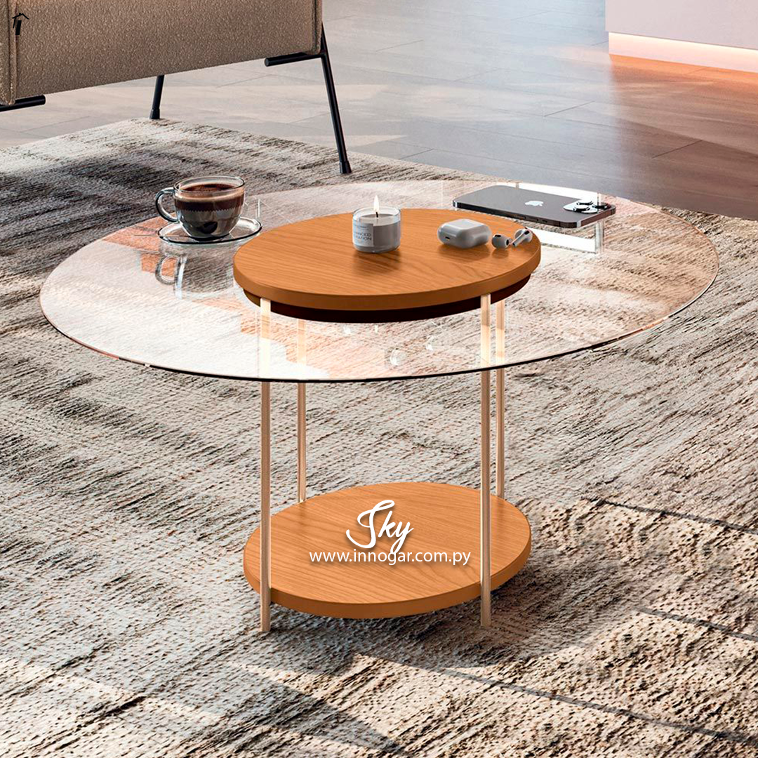 Mesa Centro Sky con Vidrio Cinamomo Off White 