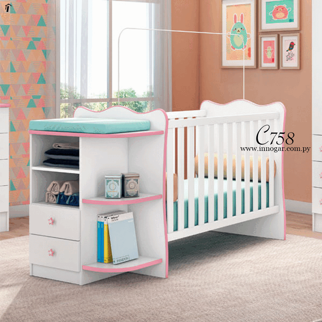 Cuna con cómoda C758 / Blanco Rosa