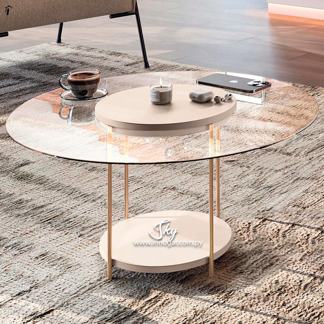 Mesa Centro Sky con Vidrio Off White 