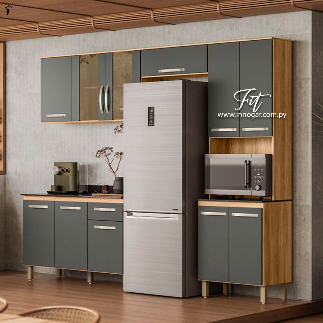 Kit Cocina Fit Carvalho Rustico Chumbo