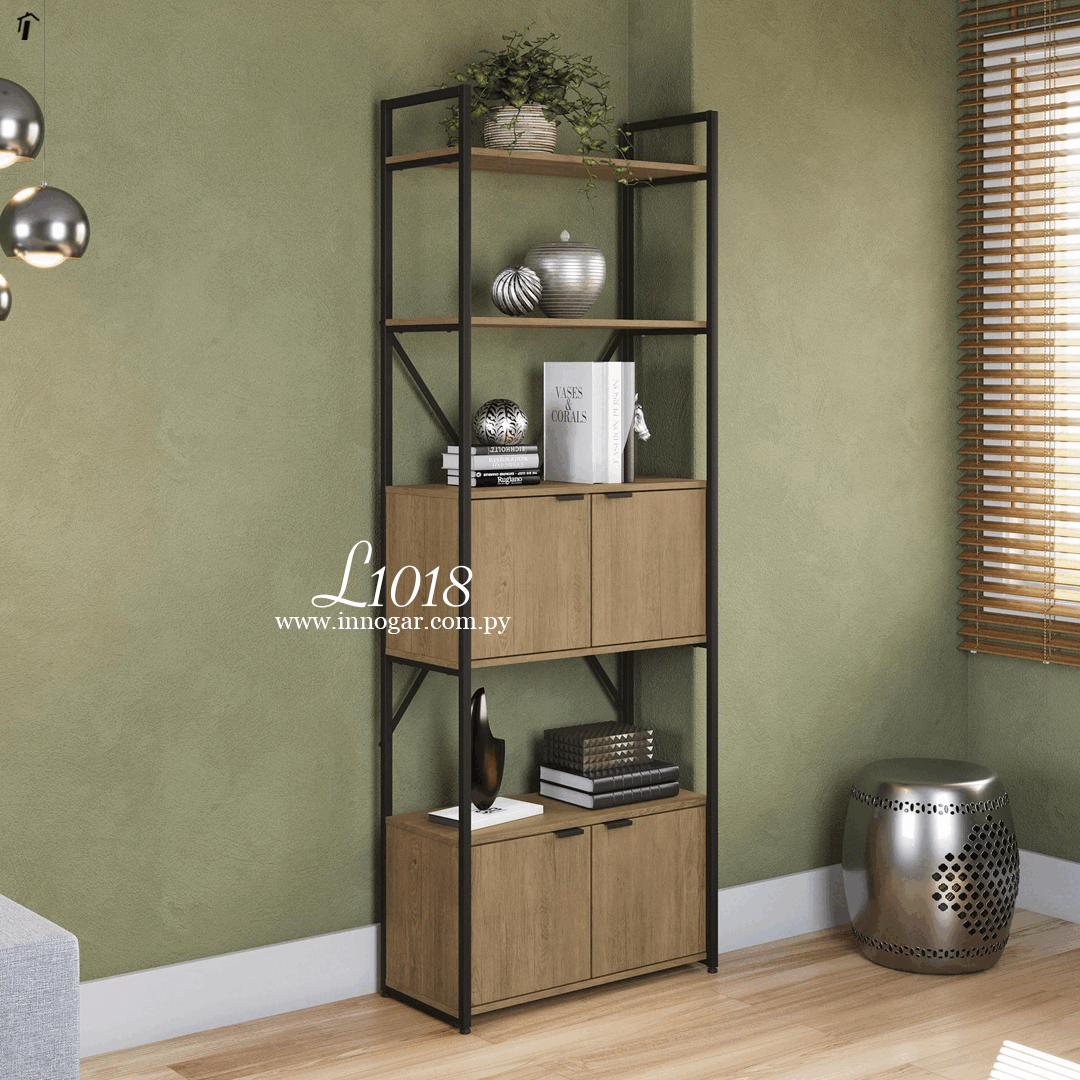 Estante Alta con Puertas L1018 - Freijo - Negro Fosco