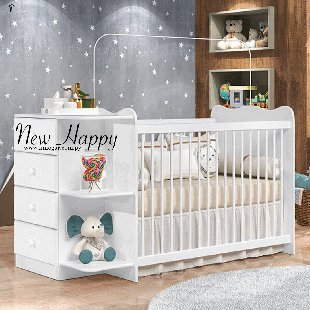 Cuna con comoda New Happy / Blanco