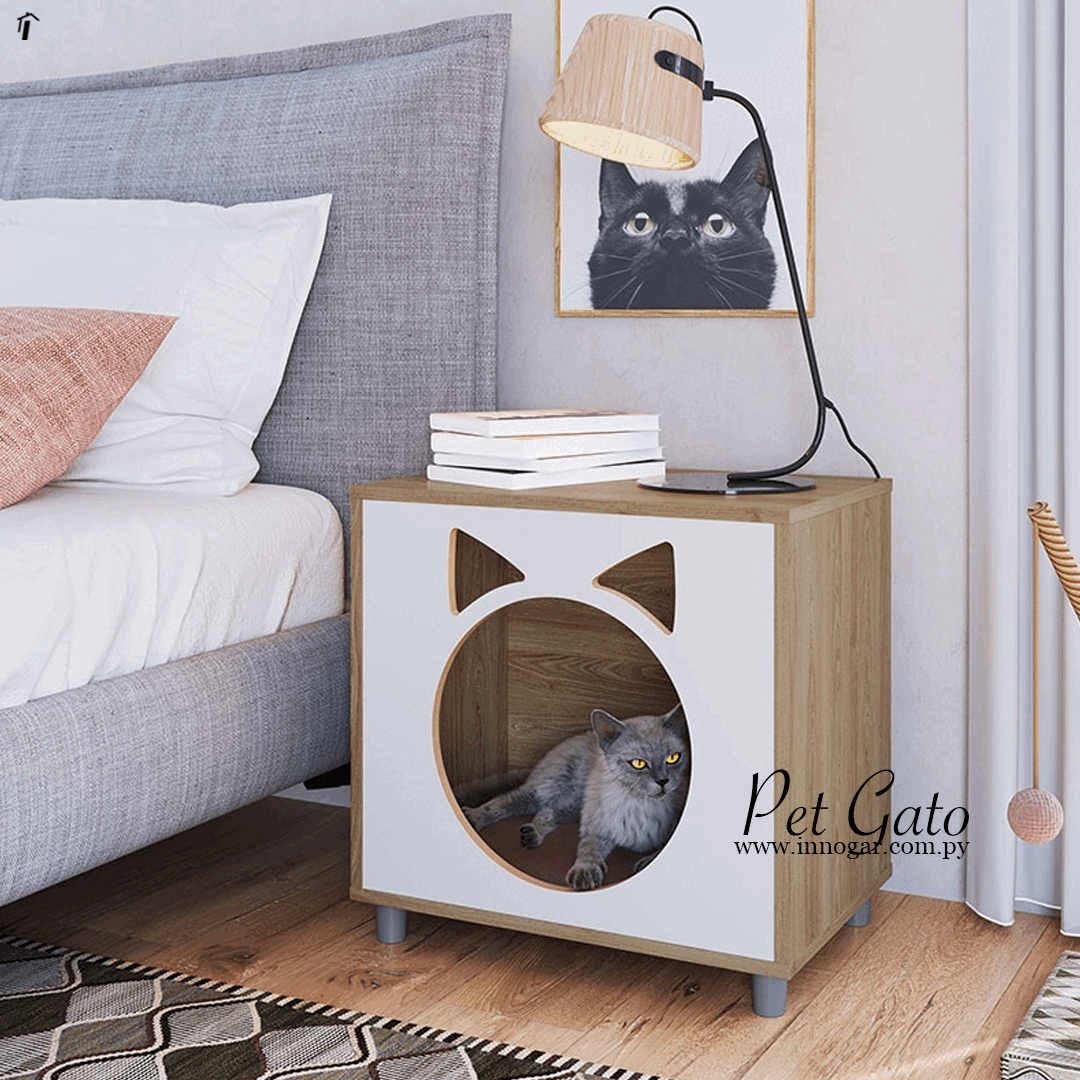Mesa de Luz / Cama para Gato - Oak / Blanco
