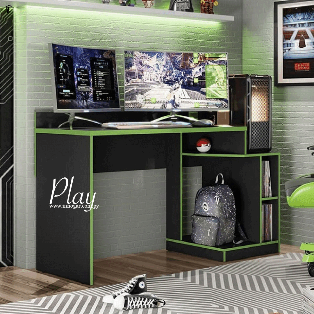 Escritorio Gamer Play / Negro - Verde