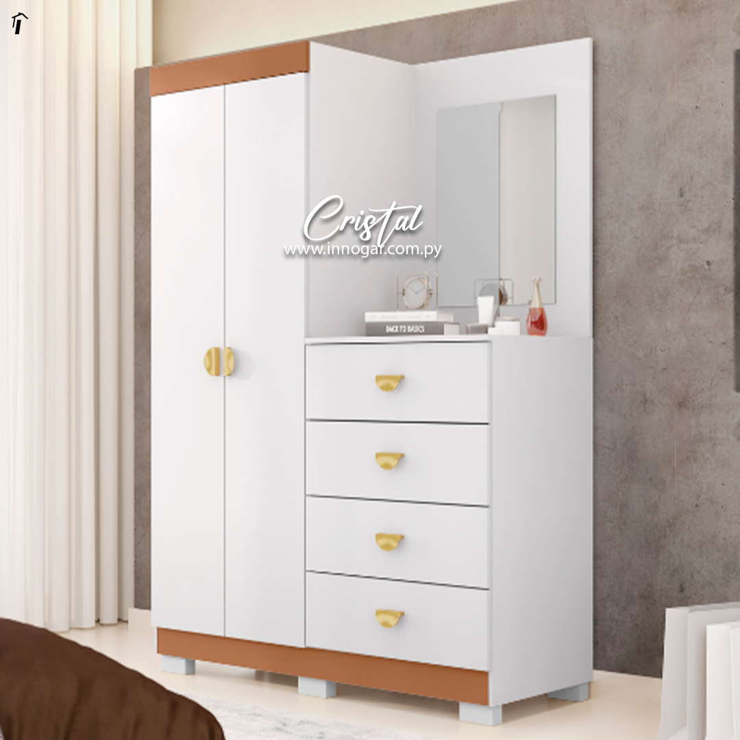 Armario con Comoda Cristal Blanco Camarin Flex