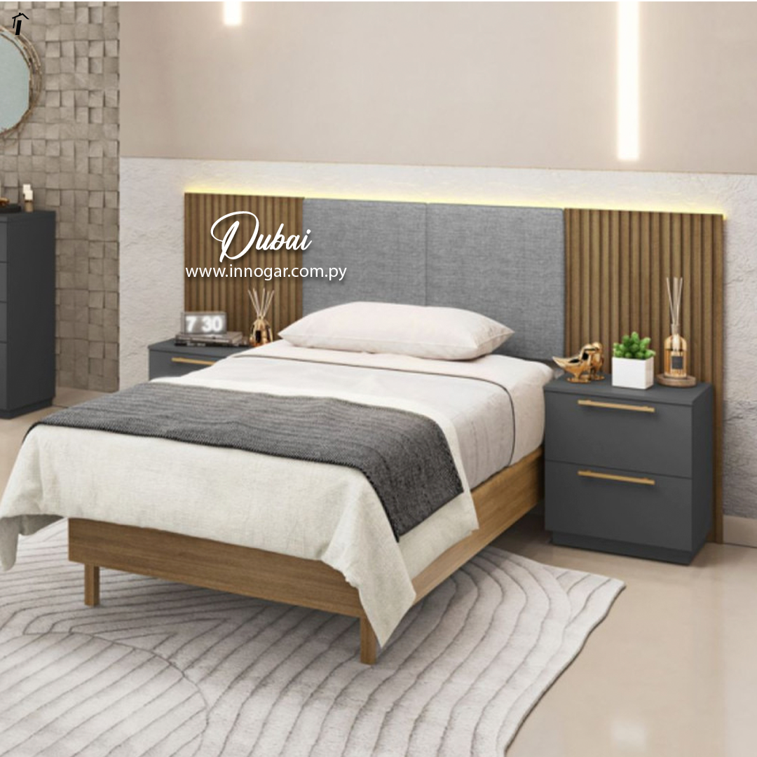 Cabecera Dubai con 2 mesas Nature Cinza Flex