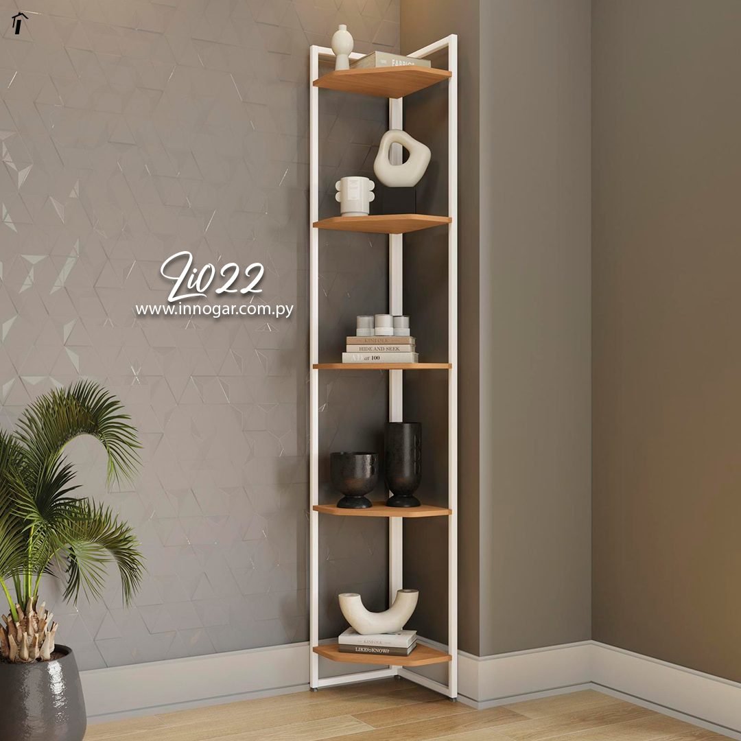 Estante Esquinero L1022 - Canela , Blanco Brillante