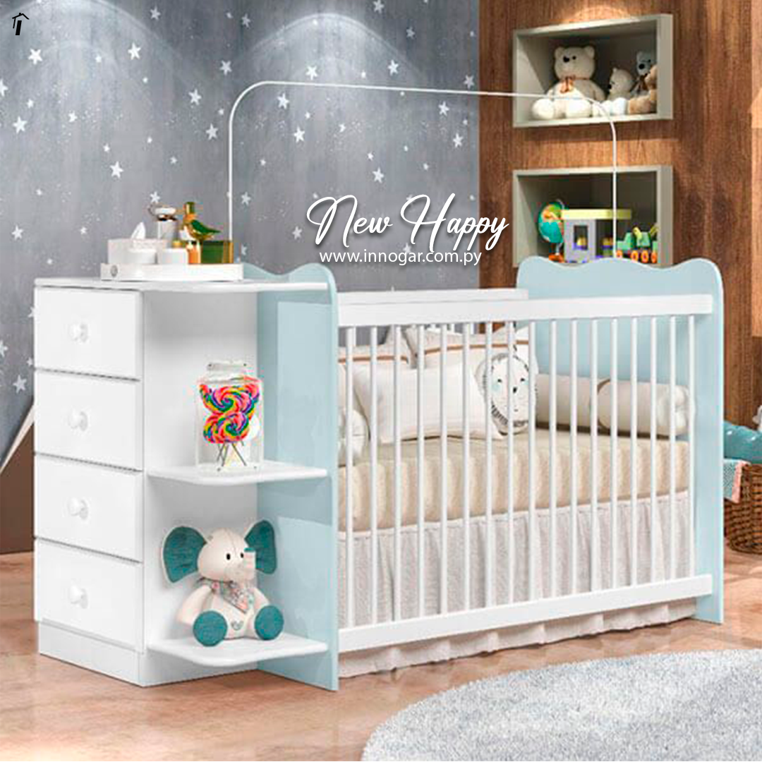 Cuna New Happy Blanco Azul