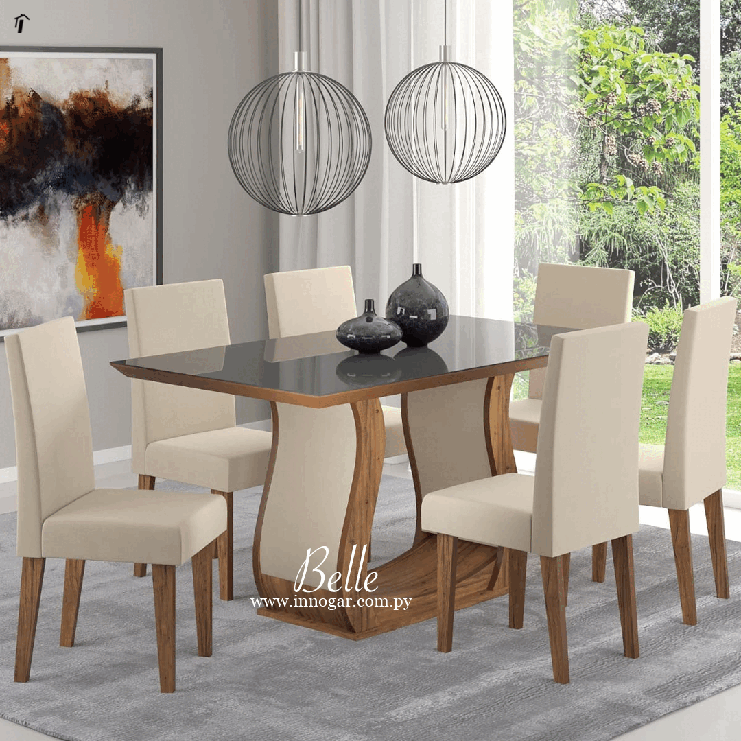 Juego de Comedor Belle / Imbuia Grafiti Pastel