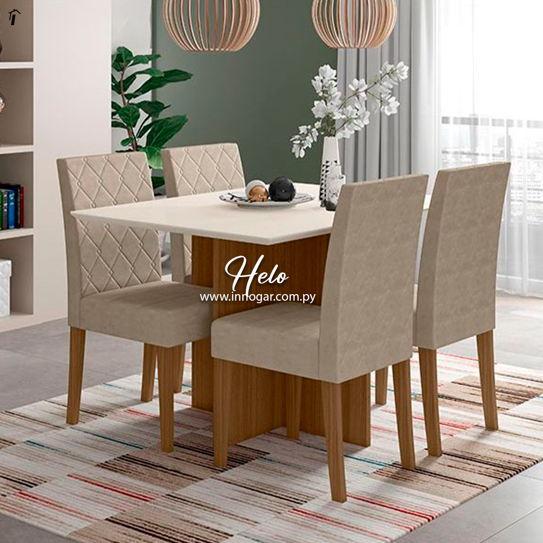 Juego de Comedor Helo 4 sillas Carvalho Off White