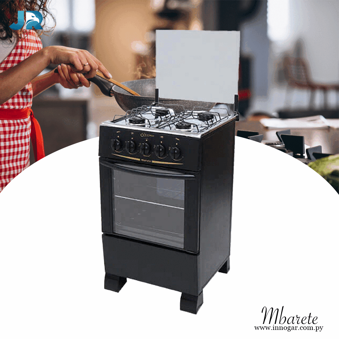 Cocina Mbarete vidrio total / 4 hornallas - Negro