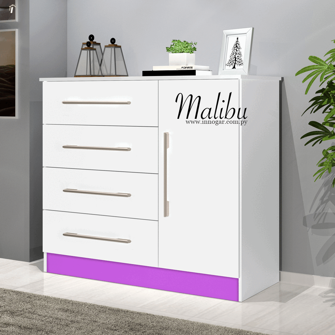Comoda Malibu New / Blanco - Rosa