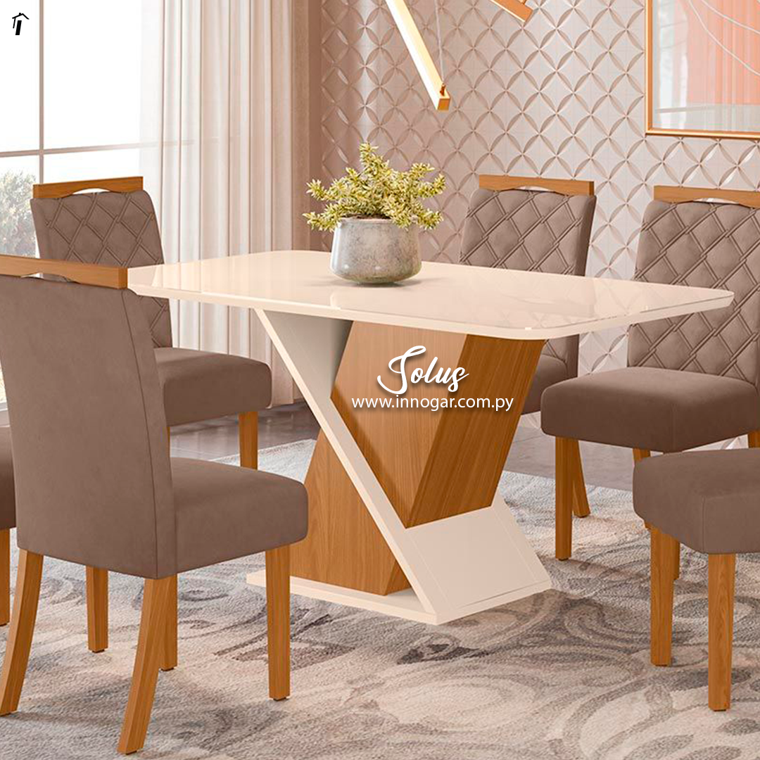 Juego de Comedor Solus 6S Sillas Bella Tela Marron