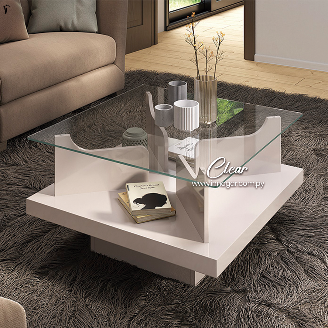 Mesa Centro Clear Off White Glass