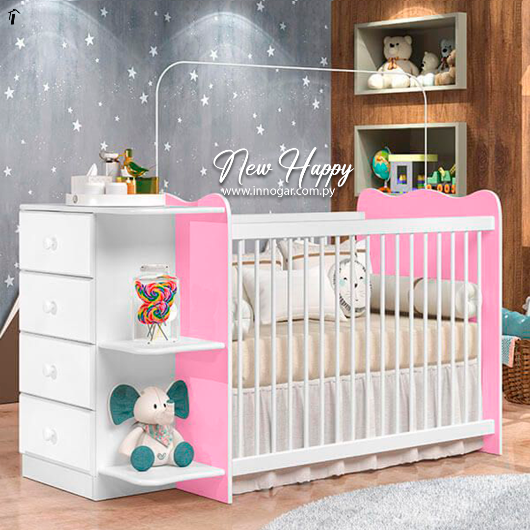 Cuna New Happy Blanco Rosa